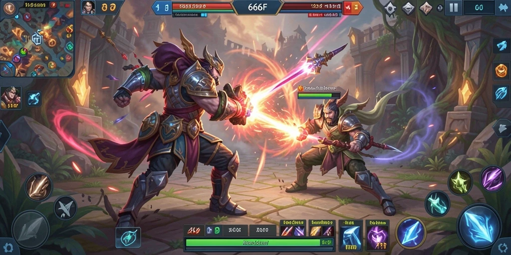 Screenshot 666F menampilkan pertarungan seru dalam game MOBA.