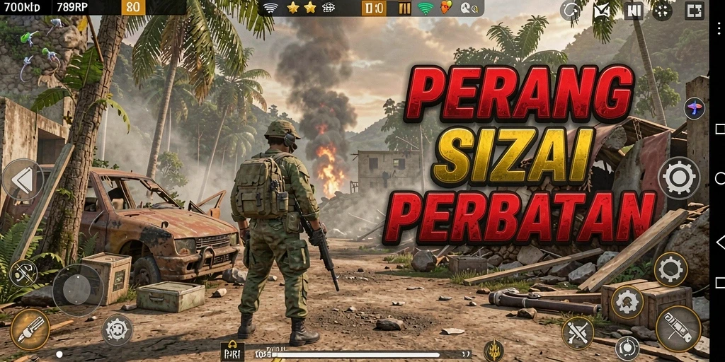 Screenshot gameplay 789RP yang menunjukkan aksi menegangkan dalam pertempuran Battle Royale.