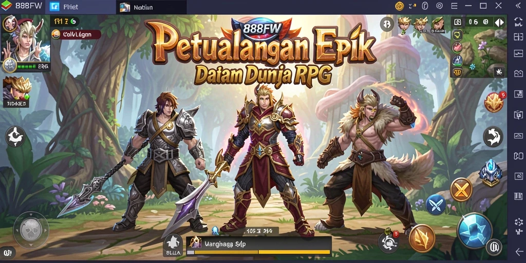 Screenshot gameplay 888FW menampilkan pertarungan RPG yang mendebarkan.