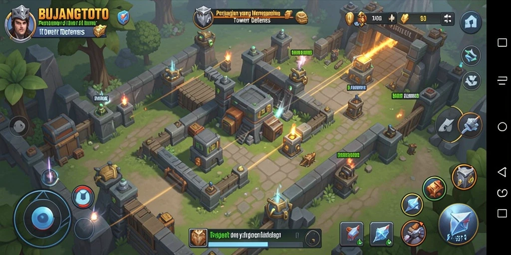 Tangkapan layar gameplay BUJANGTOTO menampilkan aksi Tower Defense yang mendebarkan.