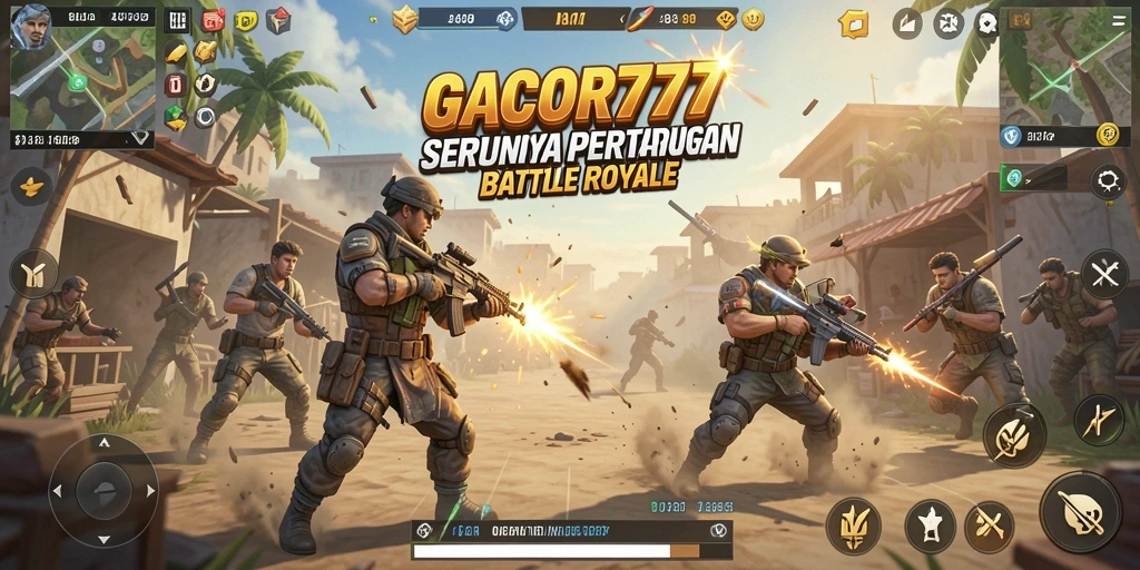 Screenshot gameplay GACOR777 menunjukkan aksi pertempuran mendebarkan di arena Battle Royale.