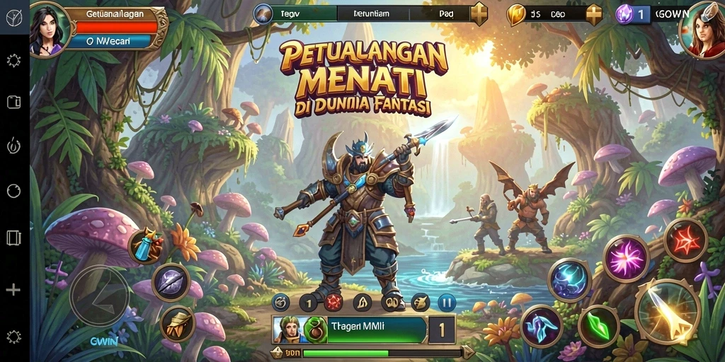 Tampilan screenshot GOWIN dengan berbagai karakter dan lingkungan permainan yang menakjubkan.
