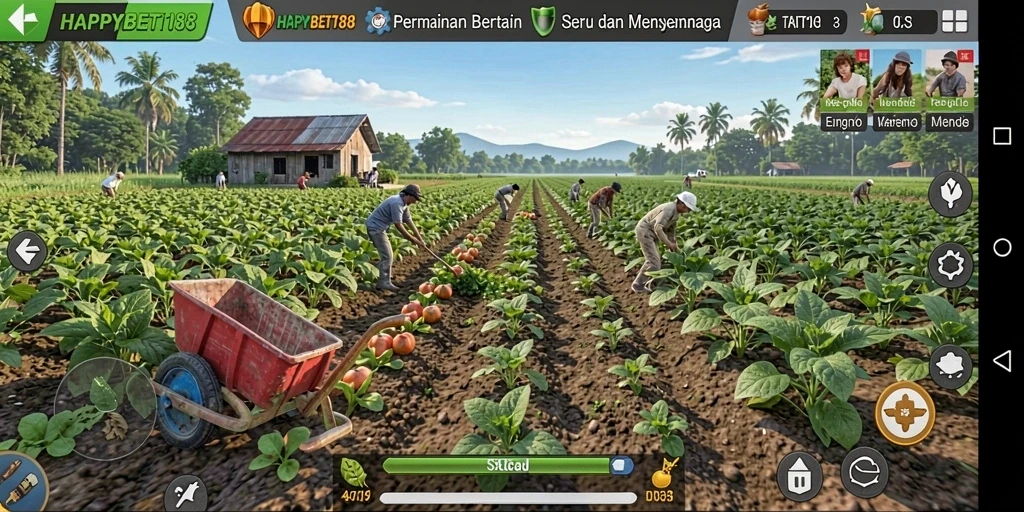 Tampilan gameplay <strong>HAPPYBET188</strong> dengan grafis pertanian yang memukau.