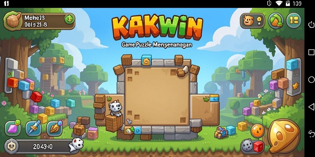 Screenshot utama KAKWIN menunjukkan gameplay Puzzle yang menantang.