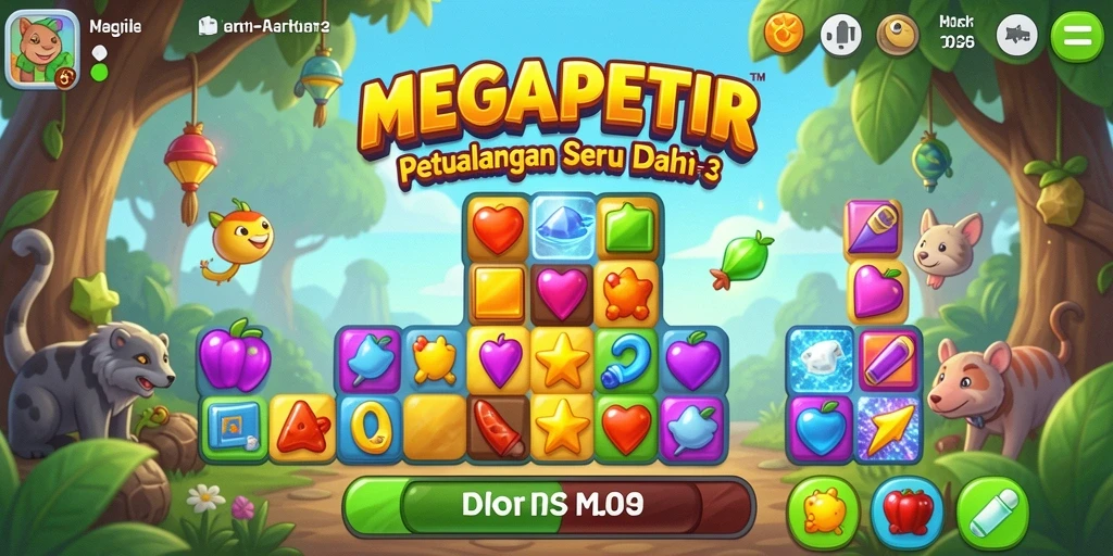Tampilan gameplay seru MEGAPETIR dengan level dan kombinasi warna.