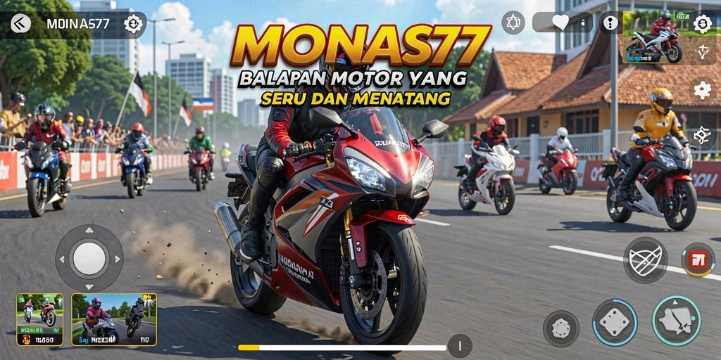 Tangkapan layar MONAS77 menampilkan balapan motor yang intens dan mendebarkan.