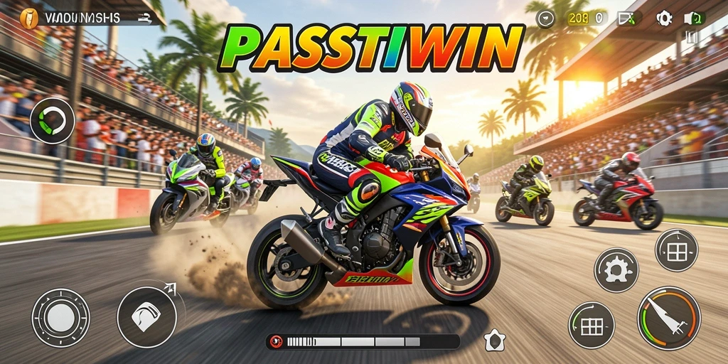 Tangkapan layar dari gameplay seru PASTIWIN saat balapan motor.