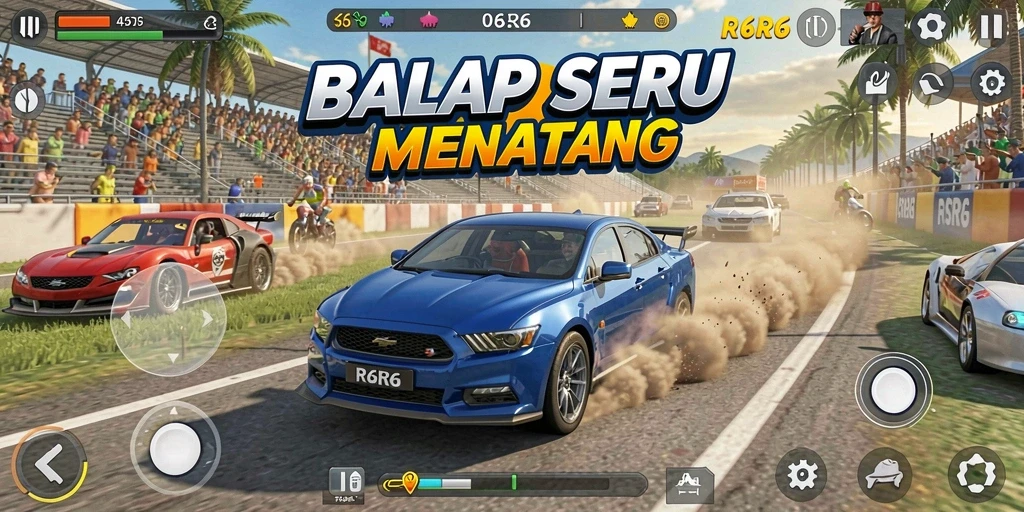 Gameplay R6R6 yang mendebarkan dengan mobil balap kustom.
