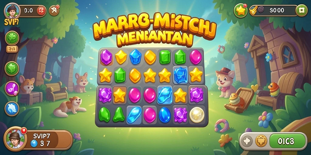Tampilan gameplay match-3 yang penuh warna dan seru.