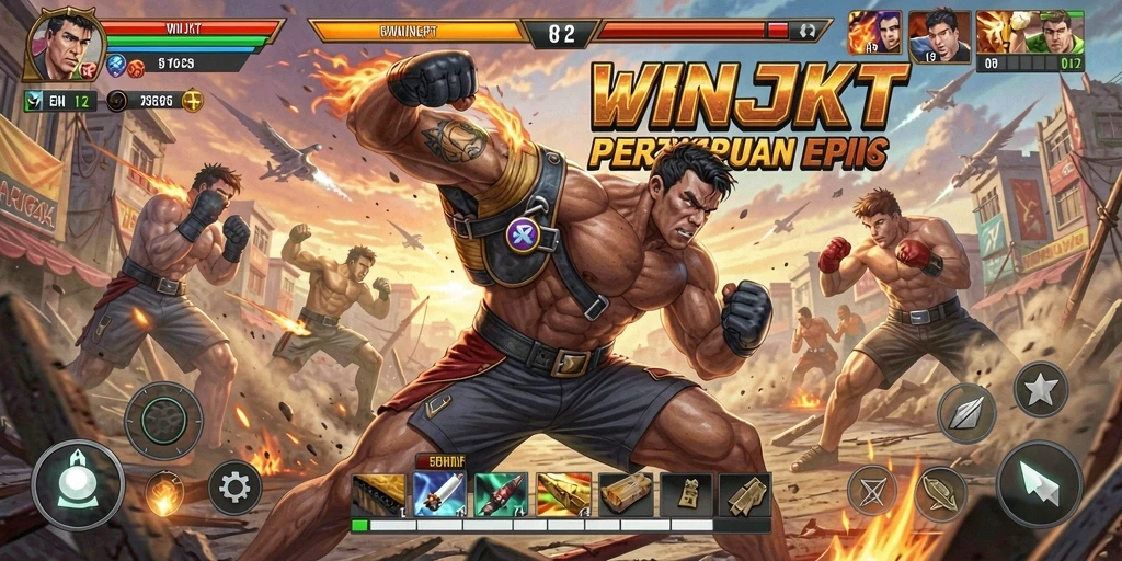 Screenshot gameplay WINJKT menampilkan aksi pertarungan yang mendebarkan.