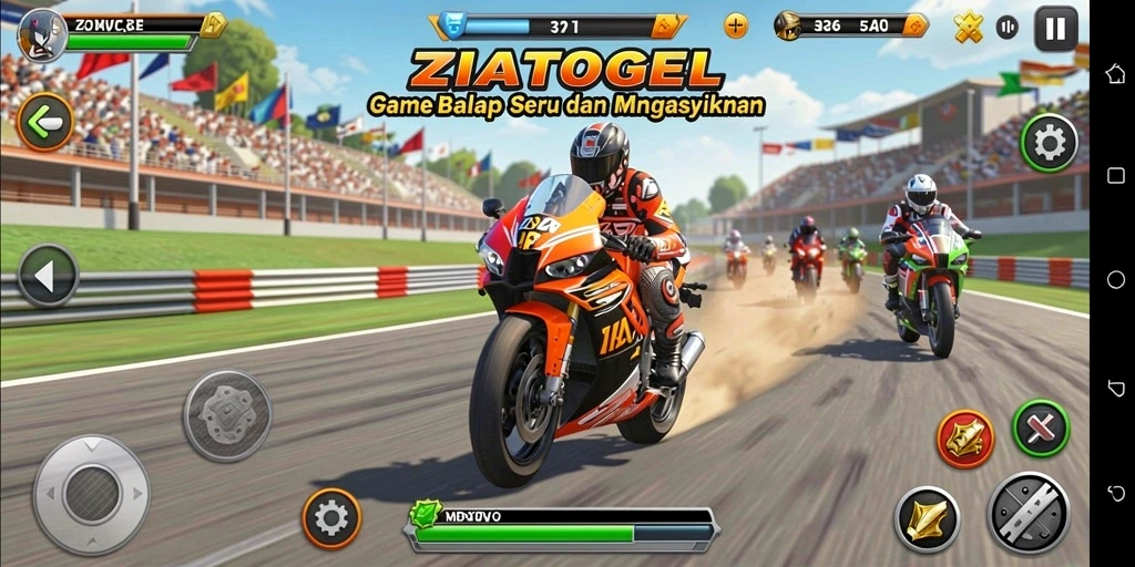 Tampilan gameplay ZIATOGEL yang mendebarkan di trek balap motor.